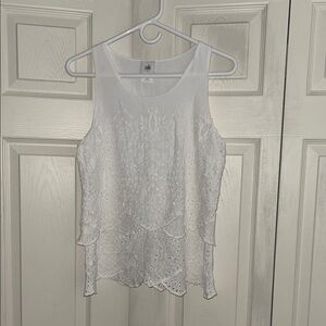 Cabi Frolic Top Blouse Womens White Layered Eyelet Lace Cottage.  #0016